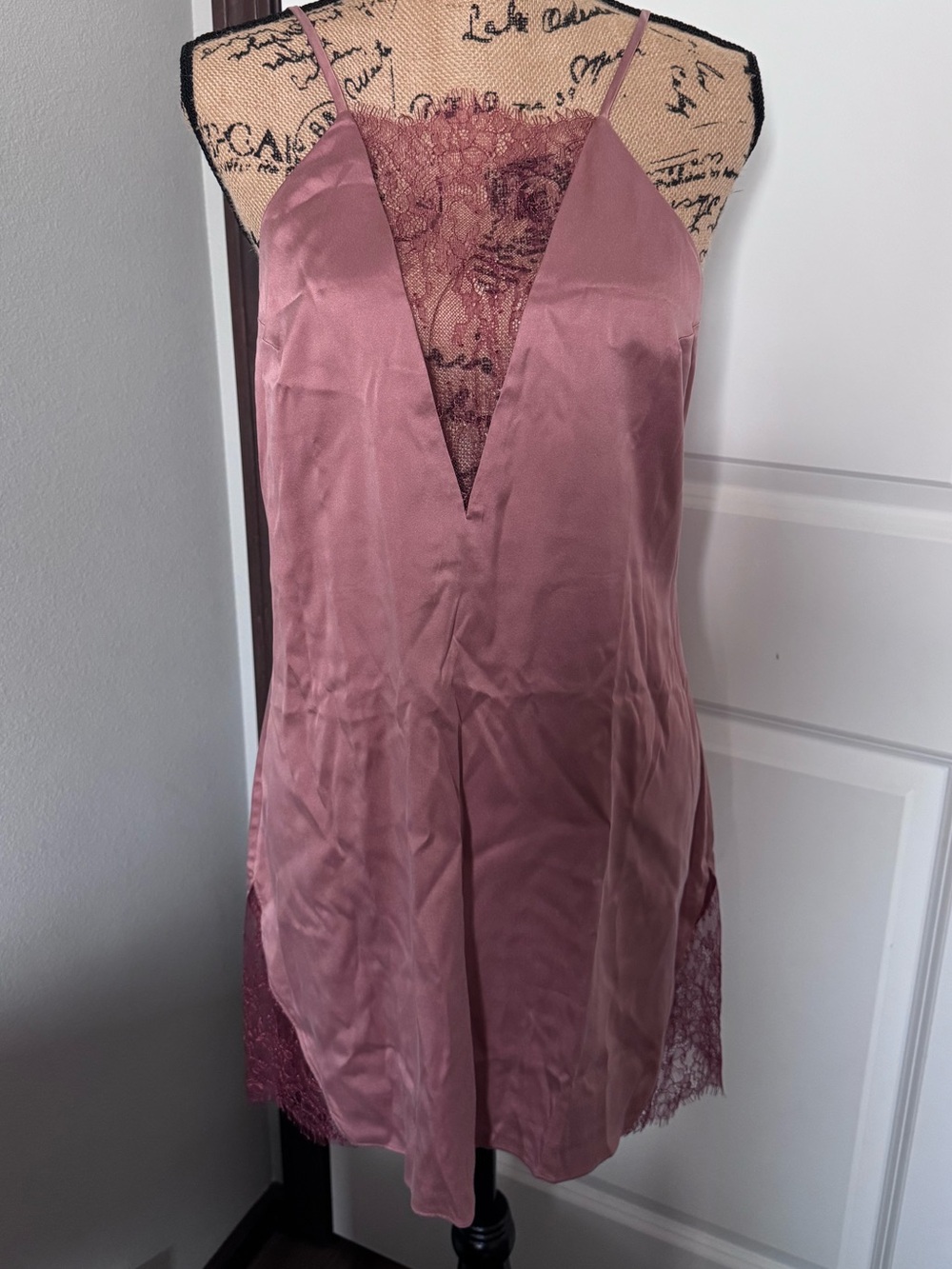 lunya Rose Silk Lace-Trim Slip Dress